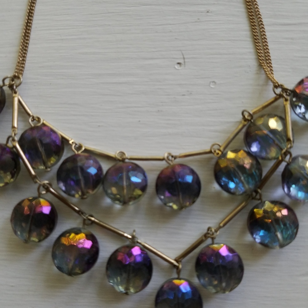 Kenneth Cole double tier iridescent crystal neckla